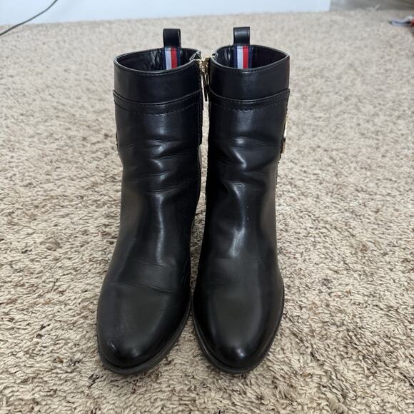 Tommy Hilfiger Women Twdena Booties Size 8 Black Side Zipper Logo No Box Classic - Picture 1 of 8